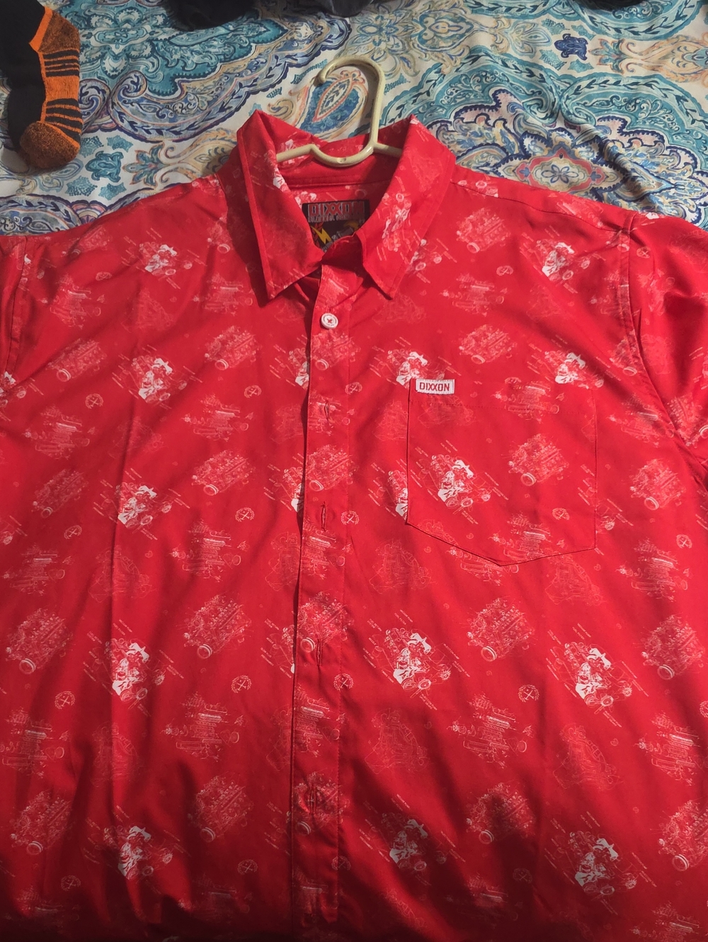 DIXXON Red Short-Sleeve Button-Down with White Print
